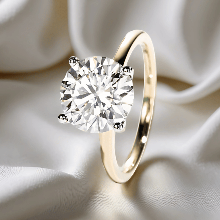 Two-Tone 3ct Moissanite Solitaire Ring with Hidden Halo in Solid Gold Variants