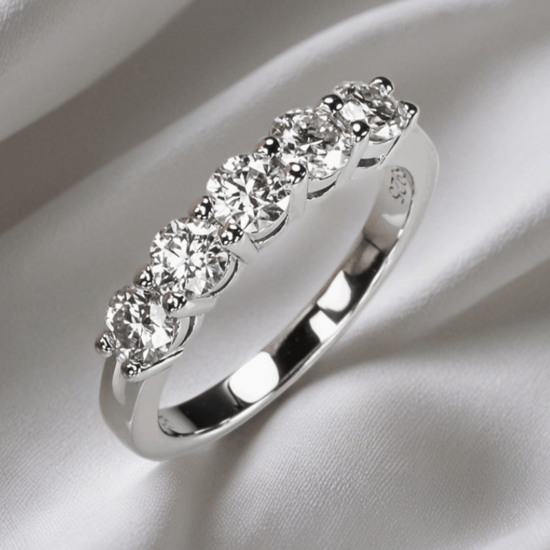 Five Stone  White Gold Plated Moissanite Band