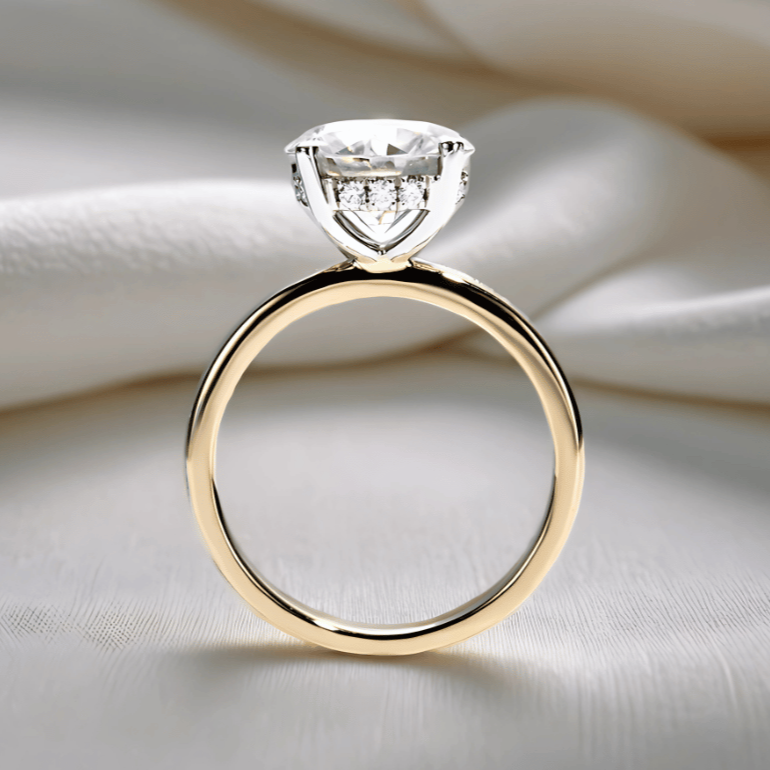 Two-Tone 3ct Moissanite Solitaire Ring with Hidden Halo in Solid Gold Variants