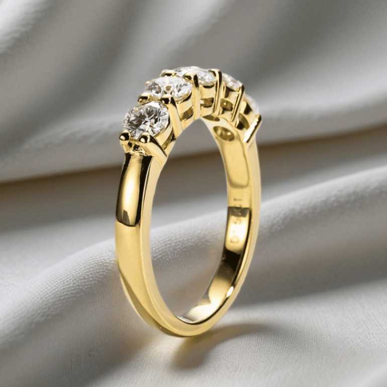 Five-Stone 1.5 TCW Round Moissanite Wedding Band with White or Yellow Gold Finish