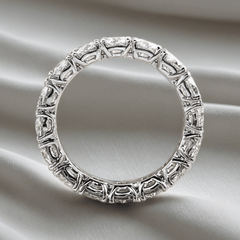Full Eternity 5 TCW Round Moissanite Wedding Band in 18K White Gold Finish