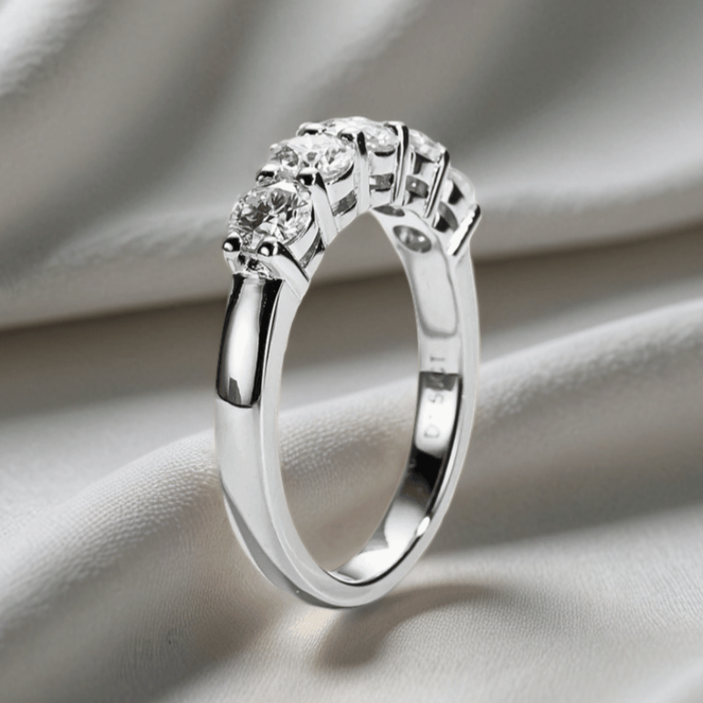 Five-Stone 1.5 TCW Round Moissanite Wedding Band with White or Yellow Gold Finish