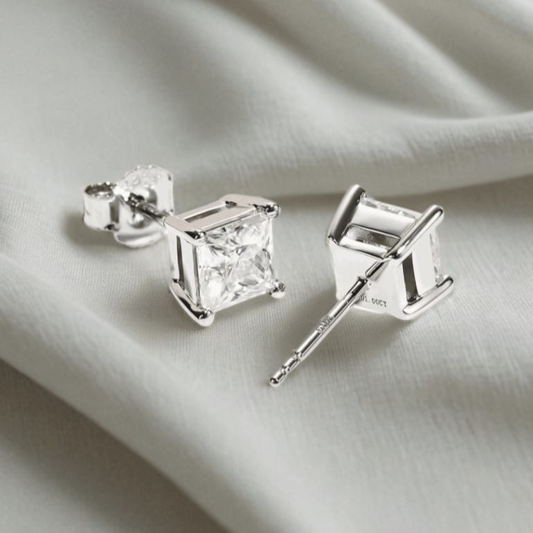 Princess-Cut Moissanite Stud Earrings with 10K White Gold Posts