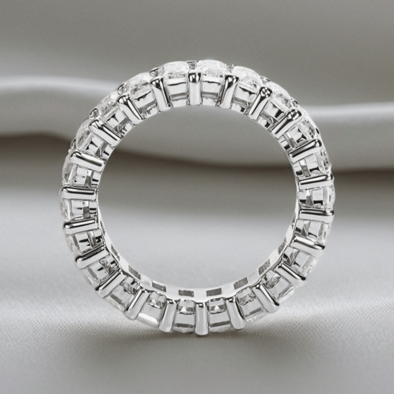 Emerald-Cut 6.3 TCW Full Eternity Moissanite Wedding Band in 18K White Gold Finish