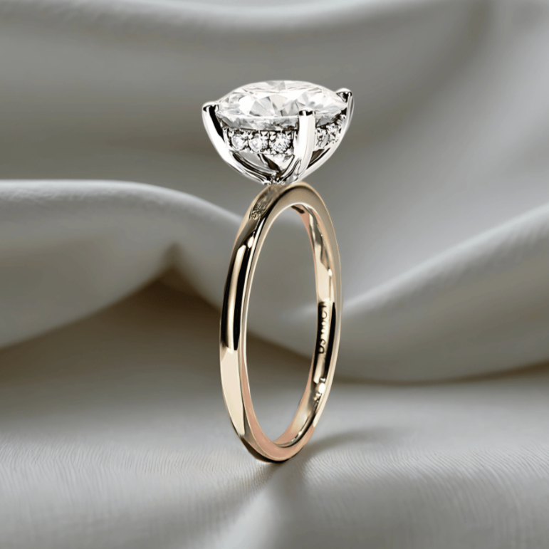 Two-Tone 3ct Moissanite Solitaire Ring with Hidden Halo in Solid Gold Variants