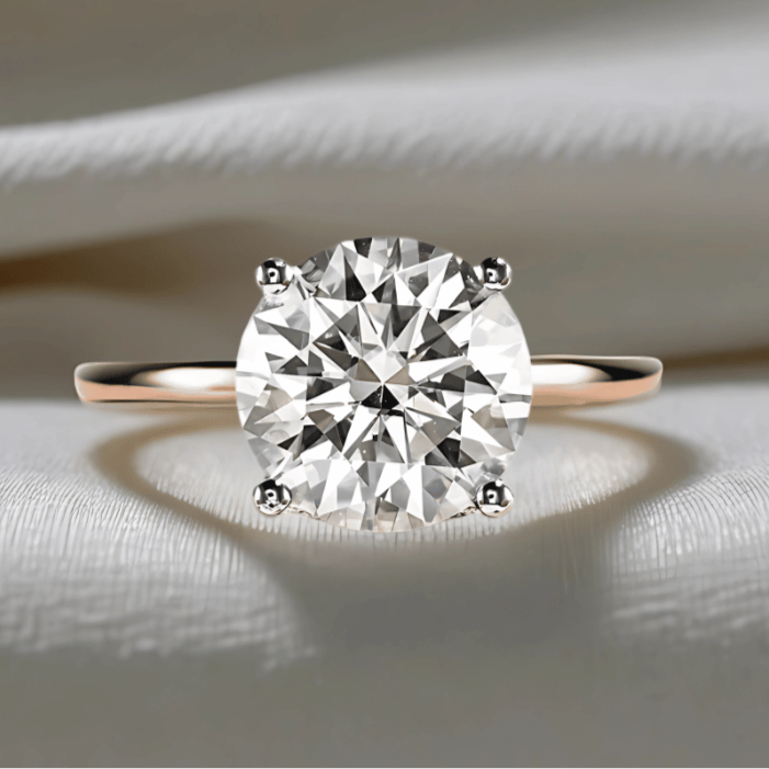 Two-Tone 3ct Moissanite Solitaire Ring with Hidden Halo in Solid Gold Variants