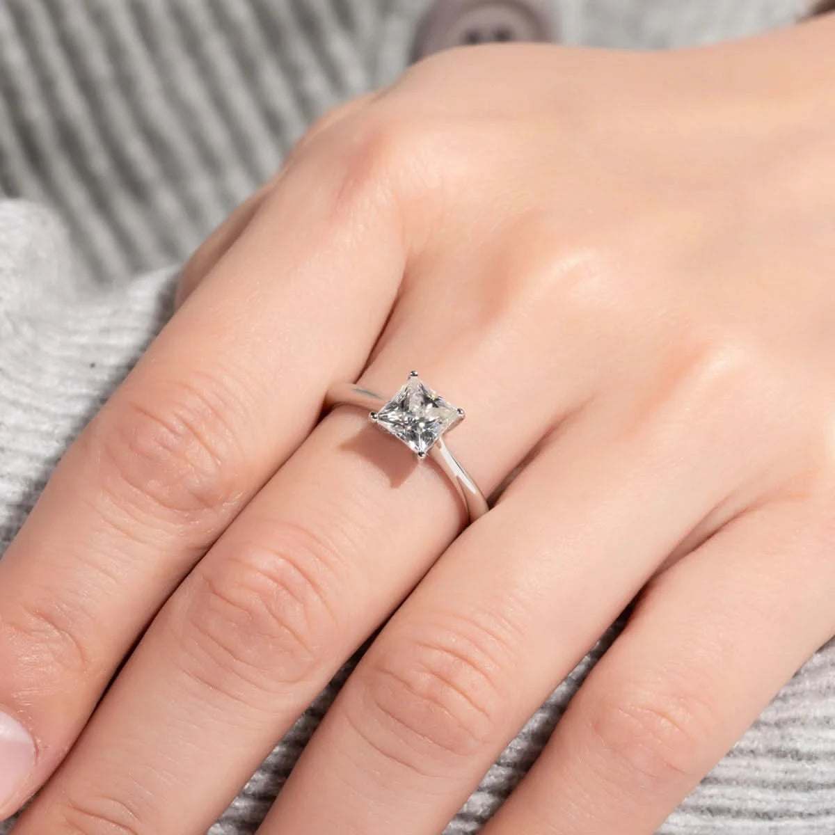 Princess-Cut 1.2ct Moissanite Ring with 18K White Gold Finish