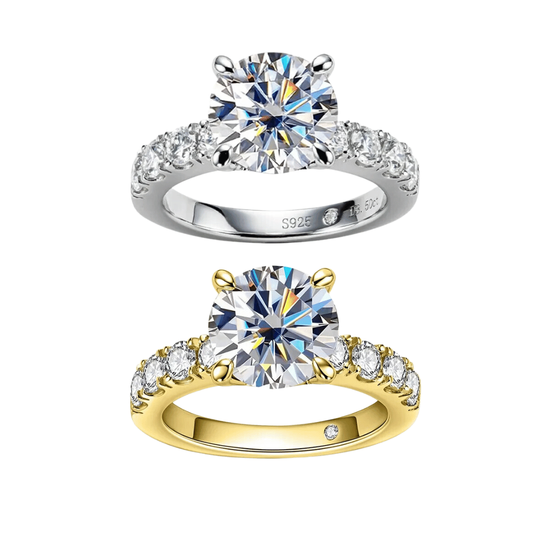 Round 3.5ct Moissanite Half Pave Ring  with Gold Plating Options