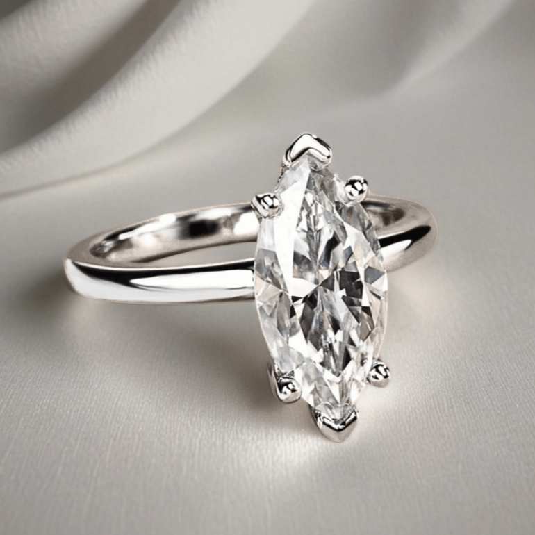 Marquise 3ct Moissanite Solitaire Ring with 18K White Gold Finish