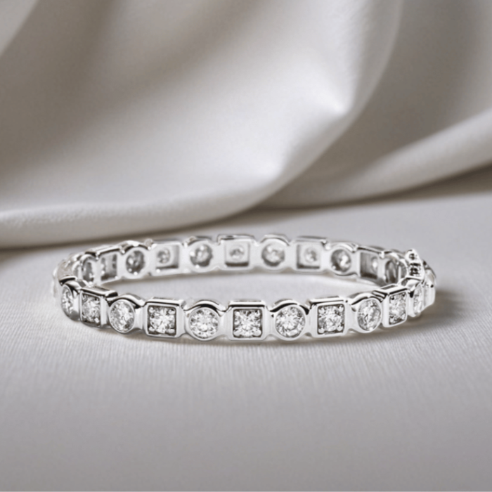 Square & Circle Bezel Design Moissanite Bracelet | 4.5mm Stones