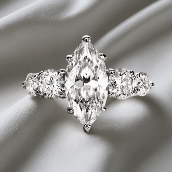 3 Carat Marquise-Cut Moissanite Engagement Ring | 4.6ct, 5 Stone Ring