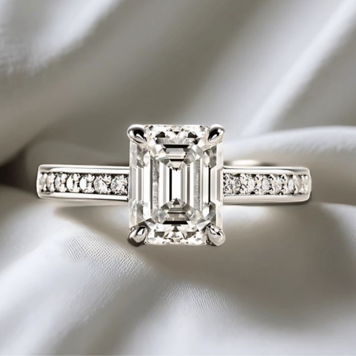 3ct Emerald-Cut Moissanite Engagement Ring | Half Pave Channel Setting with D-Colourless Stones