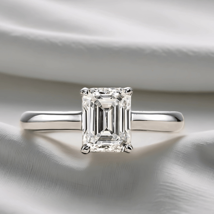 Emerald-Cut 2ct Moissanite Classic Ring with 18K White Gold Finish