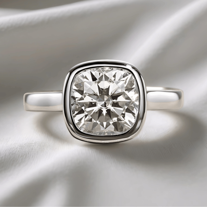 Cushion-Cut 3ct Moissanite Engagement Ring - With Elegant Bezel