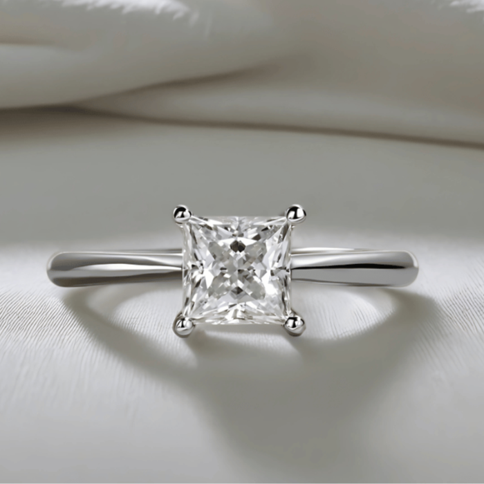 Princess-Cut 1.2ct Moissanite Ring with 18K White Gold Finish