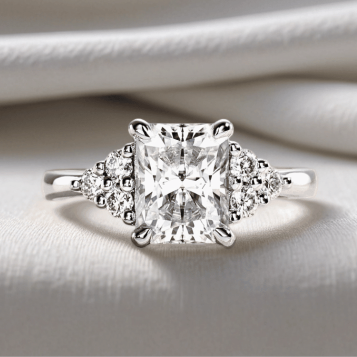 3ct Radiant-Cut Moissanite Engagement Ring | With 6 Side Stones