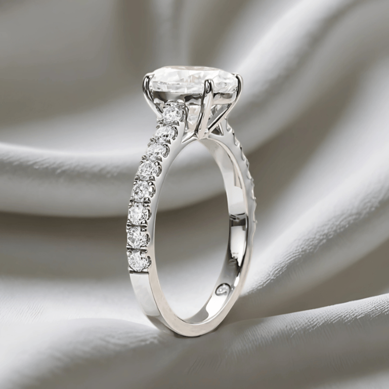 Oval 2ct Moissanite Half Pave Ring with 18K White Gold Finish