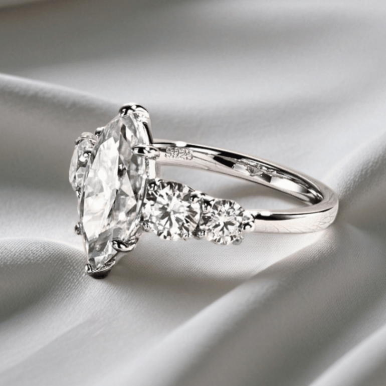 3 Carat Marquise-Cut Moissanite Engagement Ring | 4.6ct, 5 Stone Ring