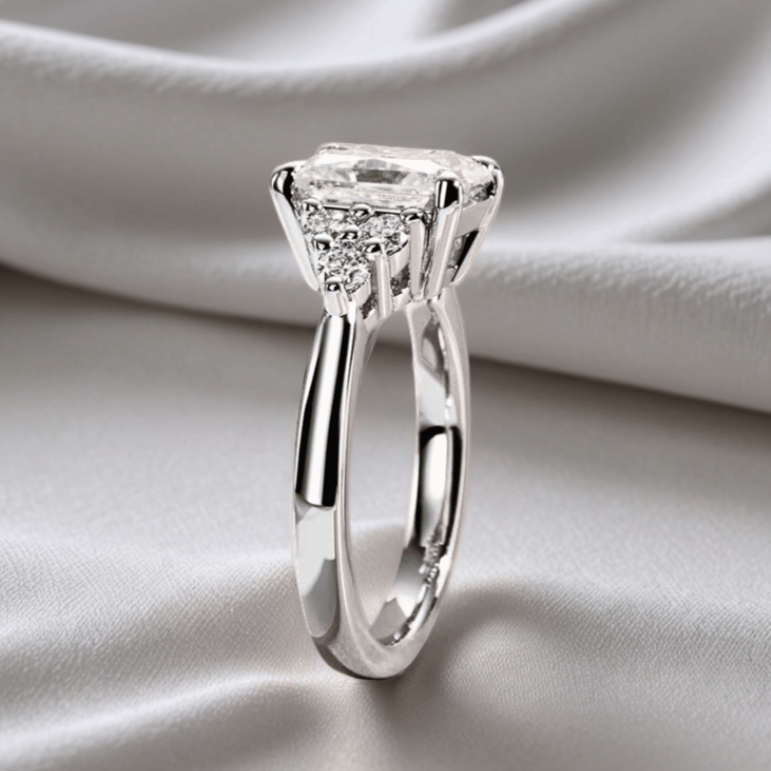 3ct Radiant-Cut Moissanite Engagement Ring | With 6 Side Stones