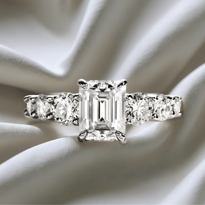 3 Carat Emerald-Cut Moissanite Engagement Ring | 4.8ct, 7-Stone Ring