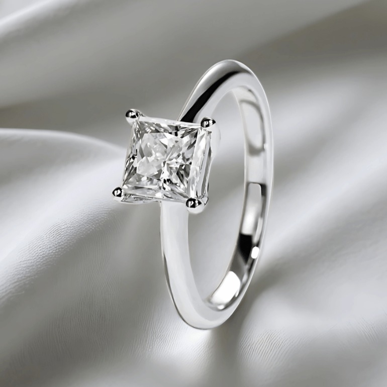 Princess-Cut 1.2ct Moissanite Ring with 18K White Gold Finish