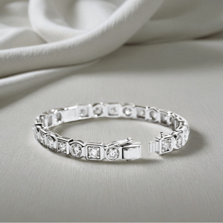 Square & Circle Bezel Design Moissanite Bracelet | 4.5mm Stones