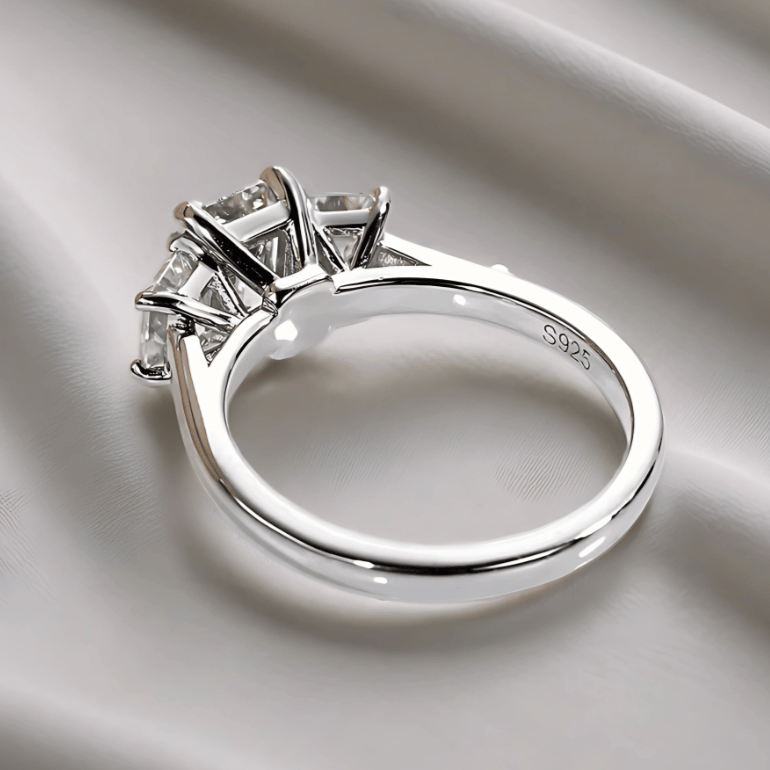 Tri-Emerald 1.8 TCW Moissanite Engagement Ring with 18K White Gold Finish