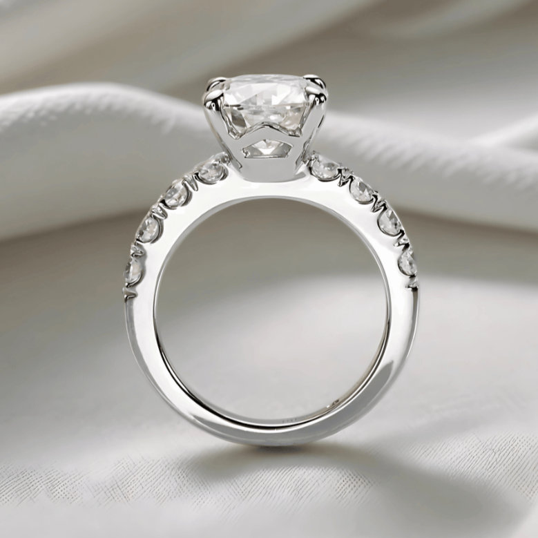 Round 3.5ct Moissanite Half Pave Ring  with Gold Plating Options
