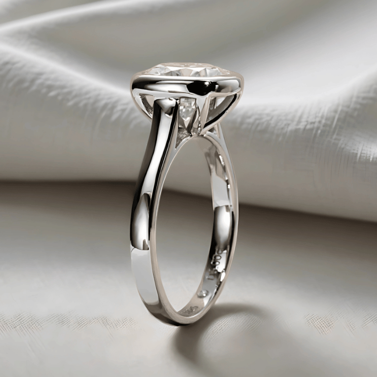 Cushion-Cut 3ct Moissanite Engagement Ring - With Elegant Bezel