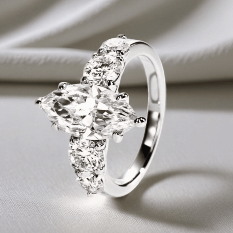 3 Carat Marquise-Cut Moissanite Engagement Ring | 4.6ct, 5 Stone Ring