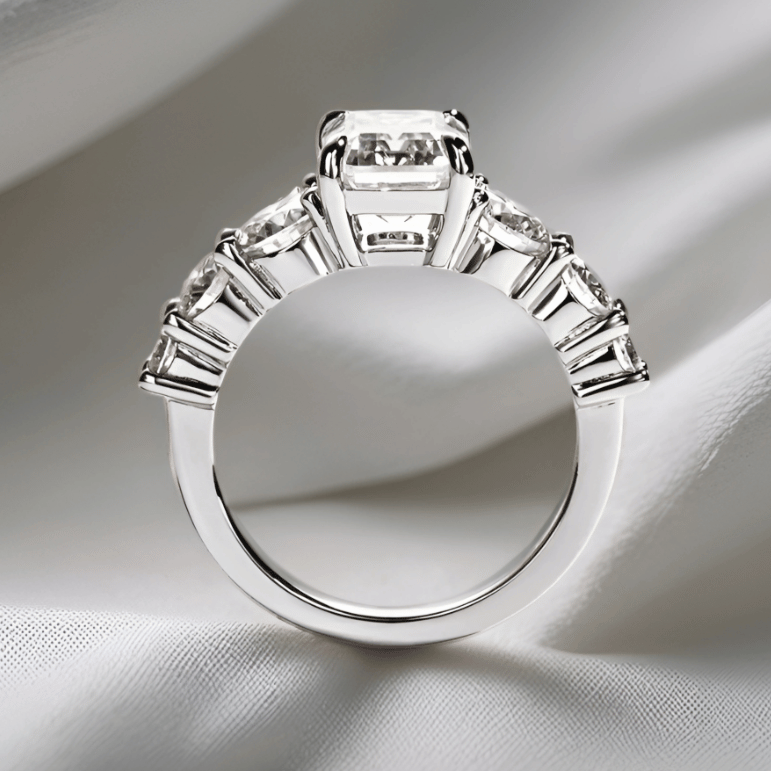 3 Carat Emerald-Cut Moissanite Engagement Ring | 4.8ct, 7-Stone Ring