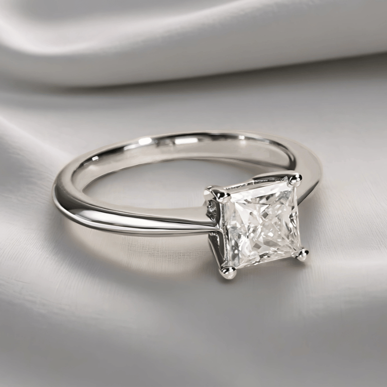 Princess-Cut 1.2ct Moissanite Ring with 18K White Gold Finish