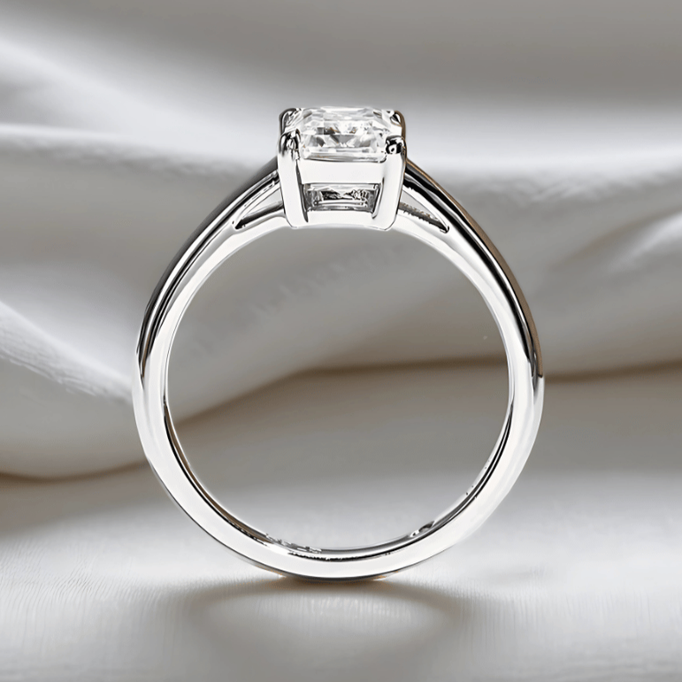 Emerald-Cut 2ct Moissanite Classic Ring with 18K White Gold Finish