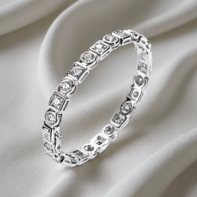 Square & Circle Bezel Design Moissanite Bracelet | 4.5mm Stones