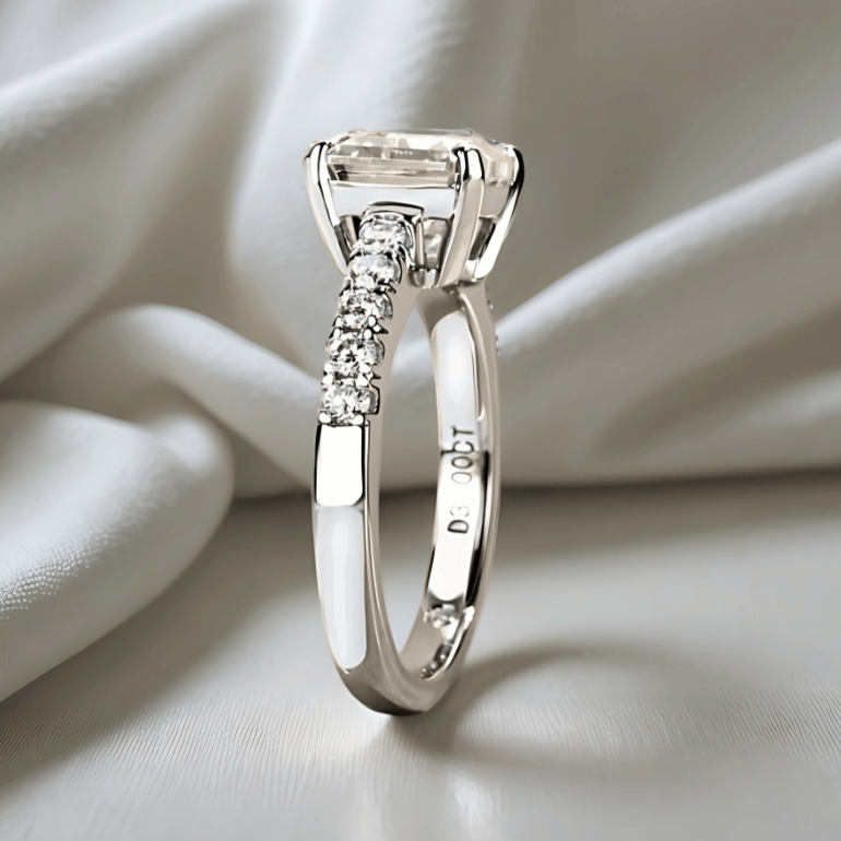 Asscher-Cut 3ct Pave D-Colourless VVS1 Moissanite Engagement Ring - Affordable Luxury