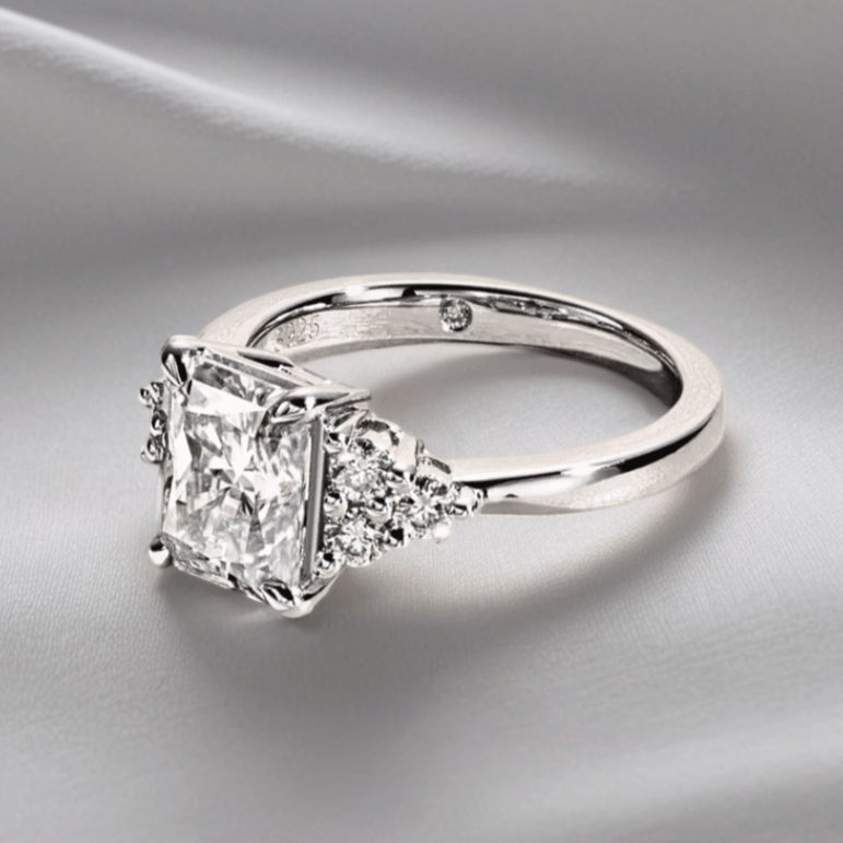 3ct Radiant-Cut Moissanite Engagement Ring | With 6 Side Stones