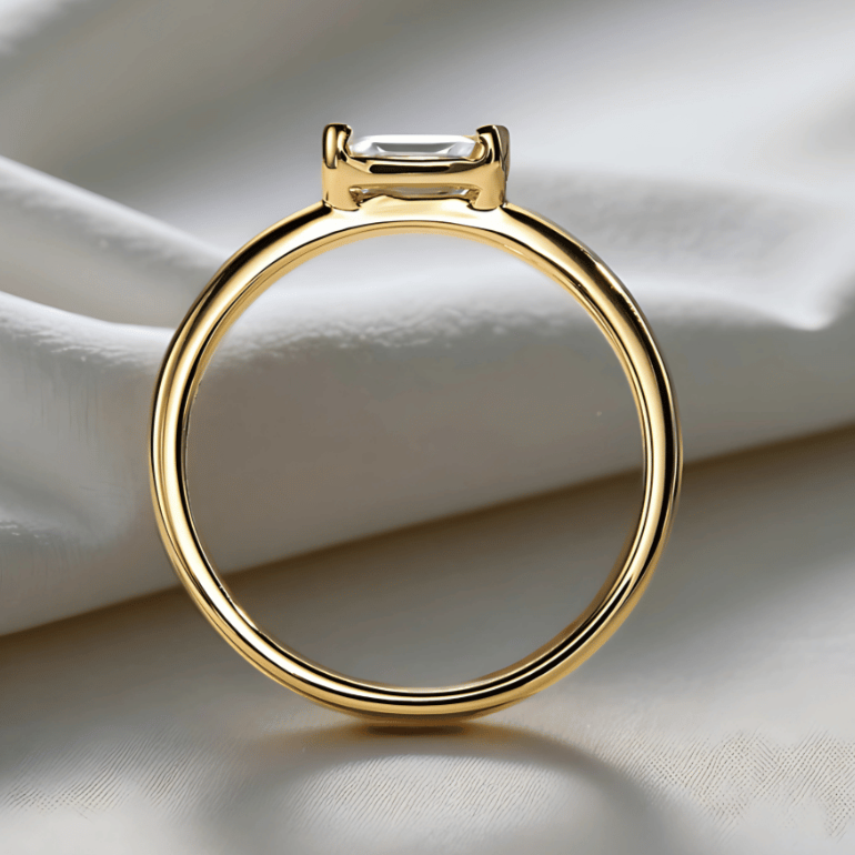 Emerald-Cut 1ct East-West Set Moissanite Ring with 18K Yellow Gold Finish