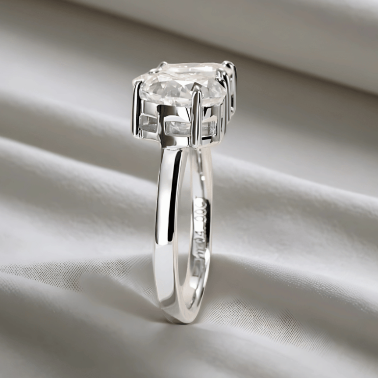 Dual Delight 2ct Radiant & 2ct Pear Cut Moissanite Ring in 18K White Gold Finish