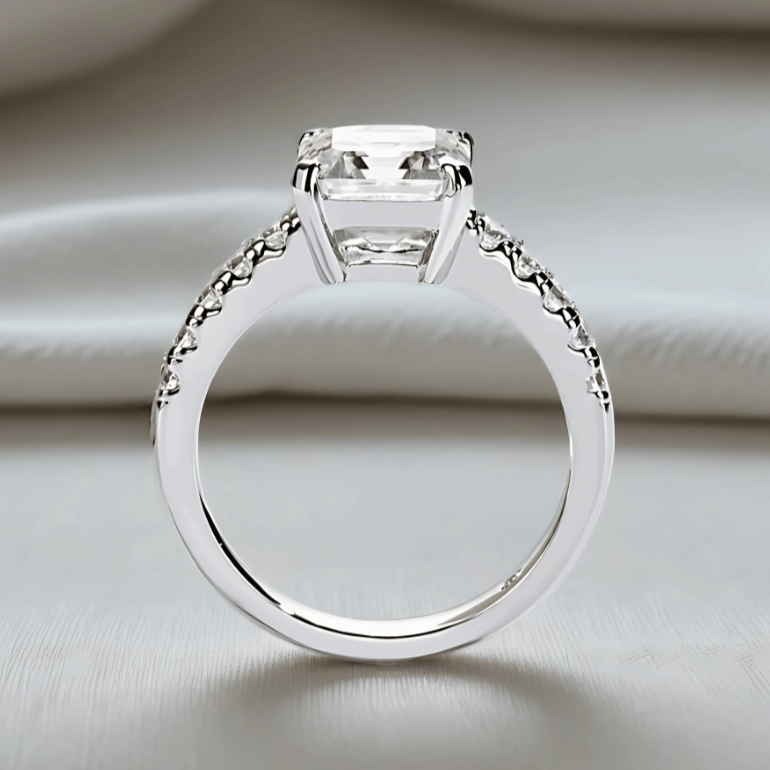 Asscher-Cut 3ct Pave D-Colourless VVS1 Moissanite Engagement Ring - Affordable Luxury