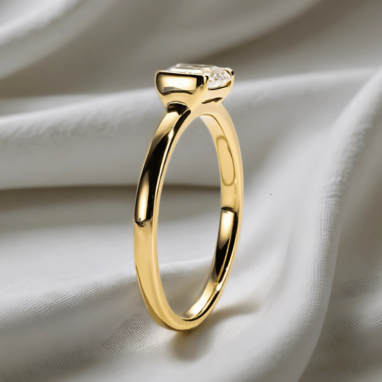 Emerald-Cut 1ct East-West Set Moissanite Ring with 18K Yellow Gold Finish