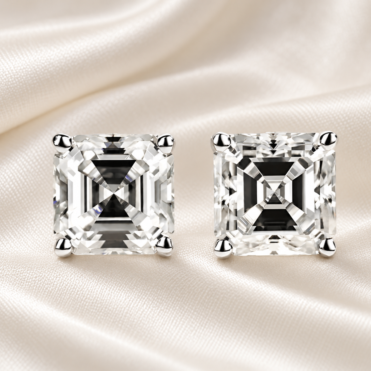 Asscher-Cut Moissanite Stud Earrings | D-Colourless VVS1 with 10K Gold Hypoallergenic Posts