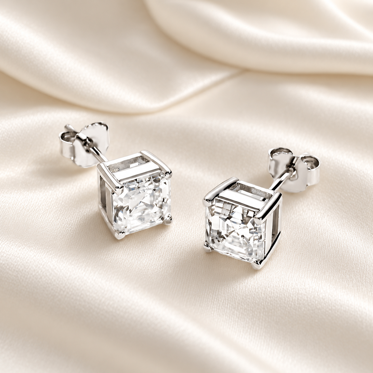 Asscher-Cut Moissanite Stud Earrings | D-Colourless VVS1 with 10K Gold Hypoallergenic Posts