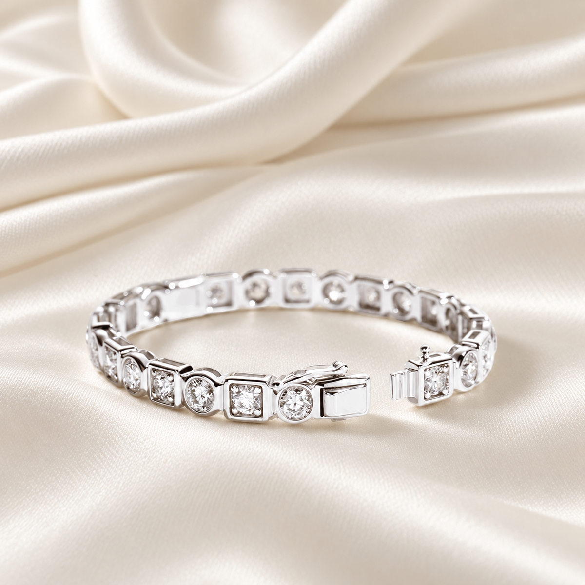 Square & Circle Bezel Design Moissanite Bracelet | 4.5mm Stones