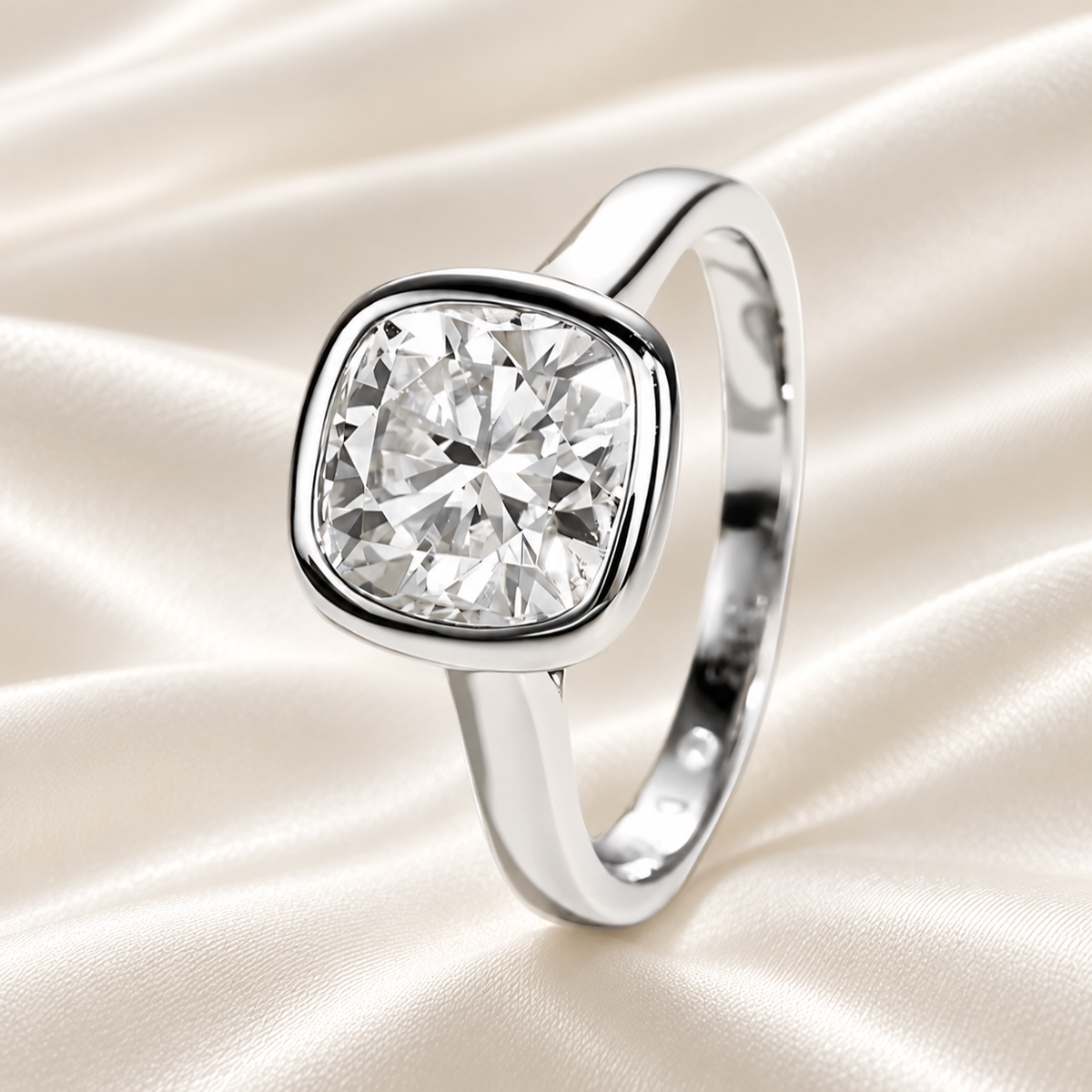 Cushion-Cut 3ct Moissanite Engagement Ring - With Elegant Bezel