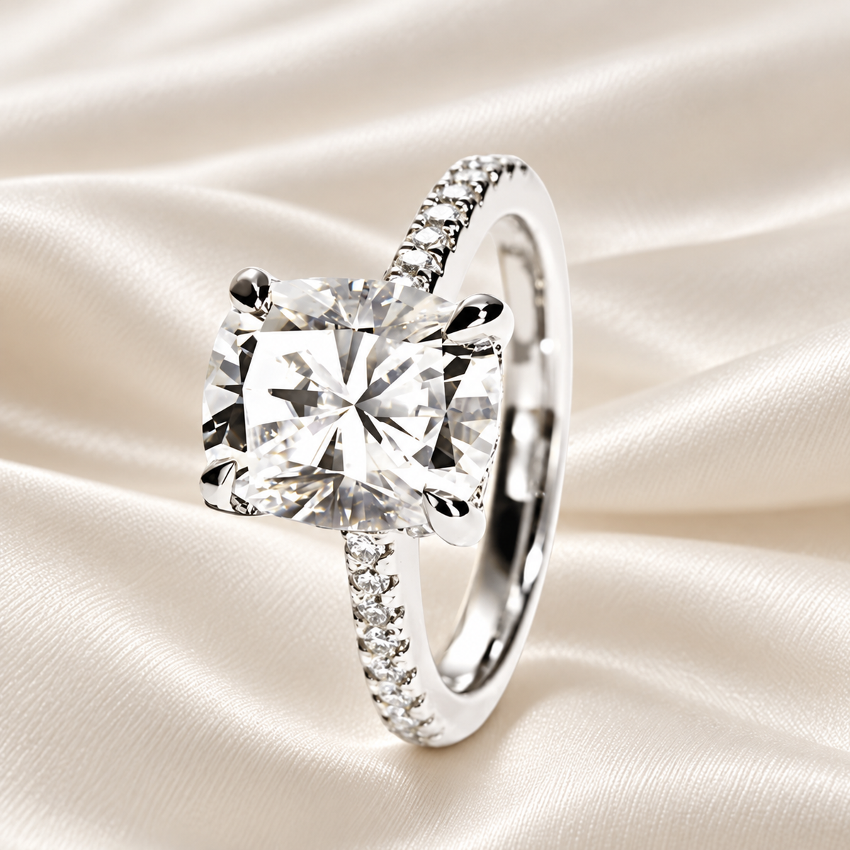 Cushion-Cut 5ct Moissanite Half Pave Engagement Ring