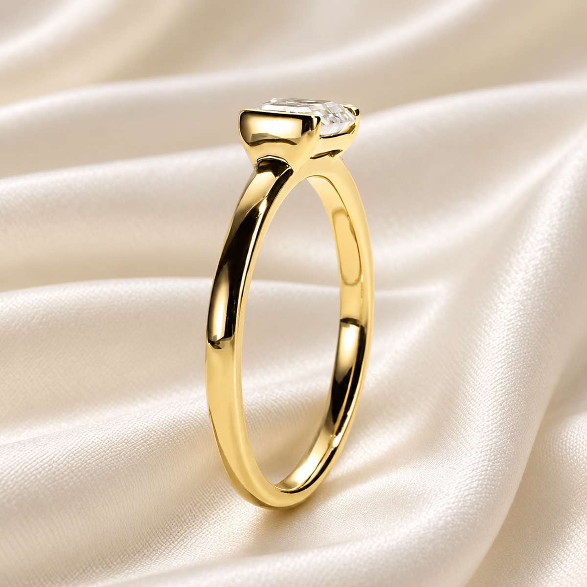 Emerald-Cut 1ct East-West Set Moissanite Ring with 18K Yellow Gold Finish