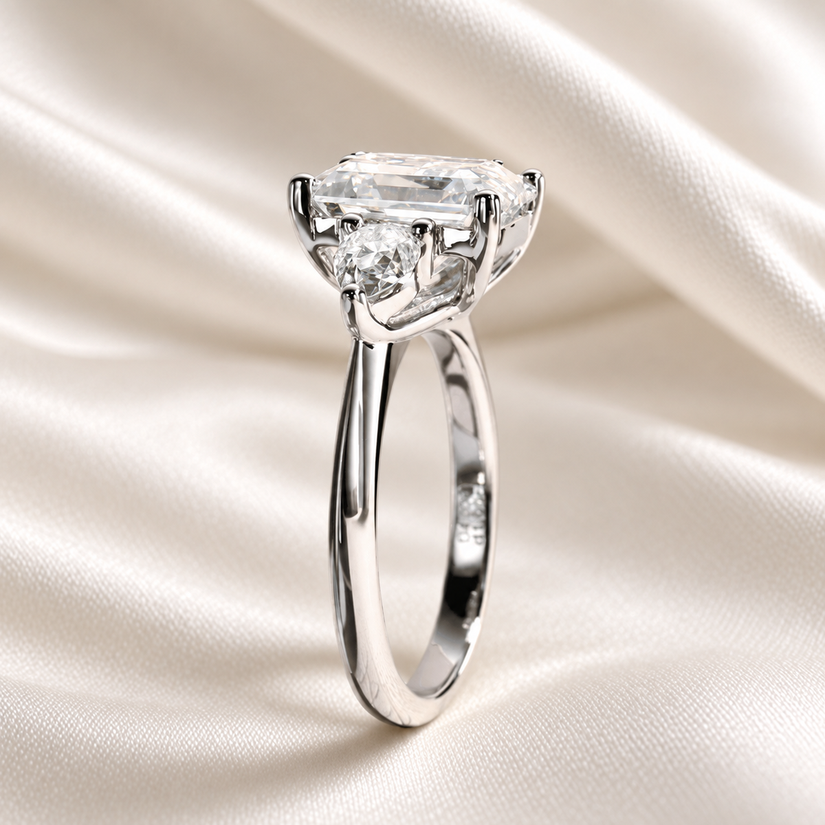 4ct Emerald-Cut Moissanite Engagement Ring | 0.5 Carat Pear-Cut Side Stones