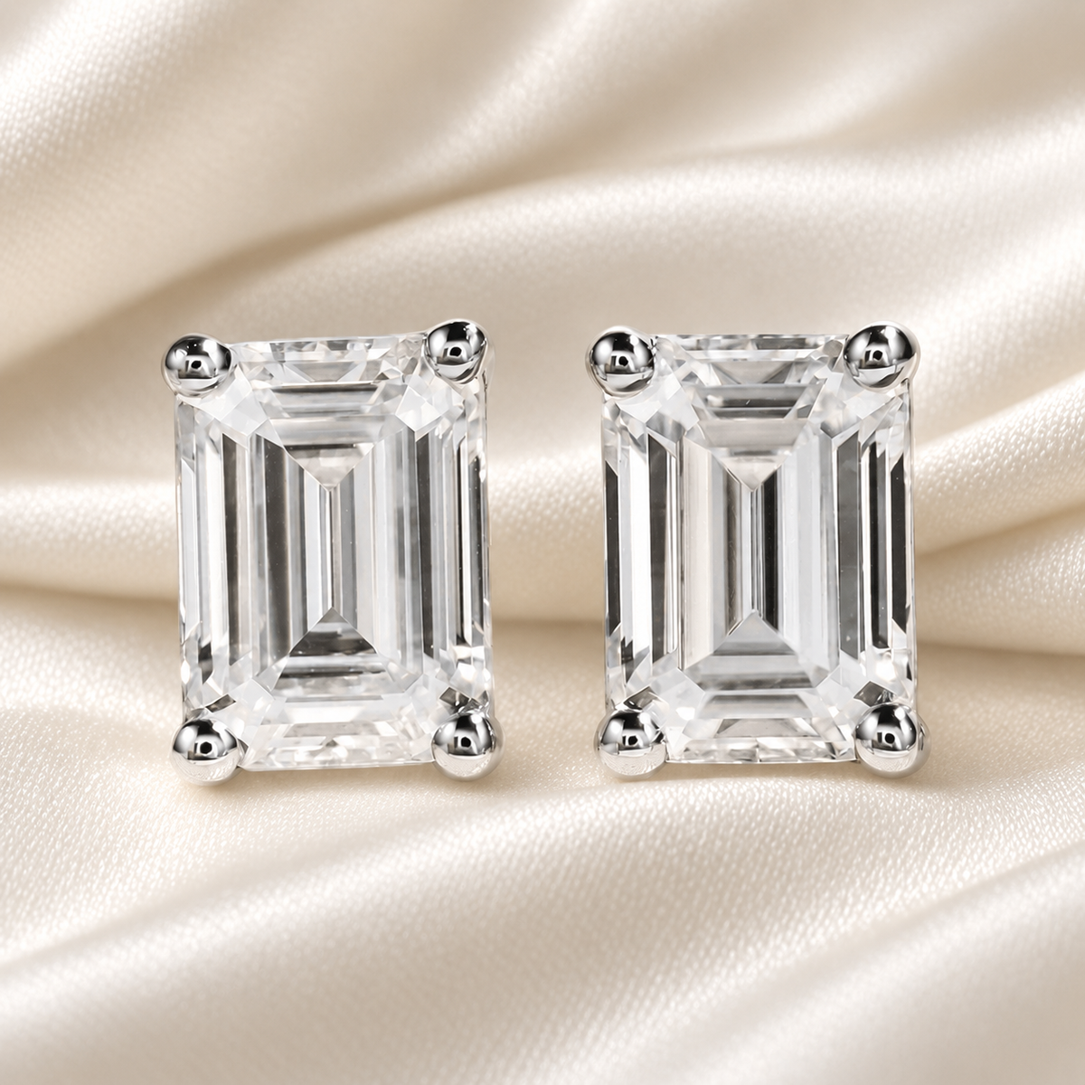 Emerald-Cut Moissanite Stud Earrings - Hypoallergenic