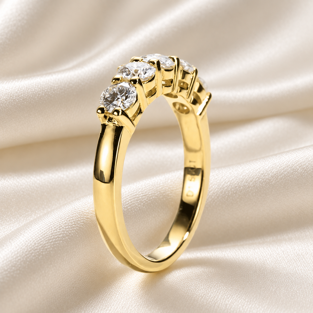Five-Stone 1.5 TCW Round Moissanite Wedding Band with White or Yellow Gold Finish