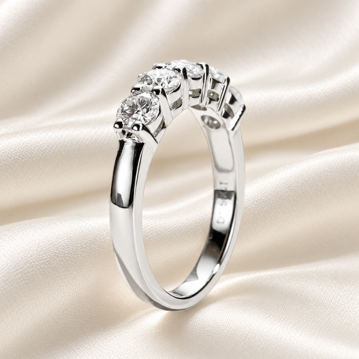 Five-Stone 1.5 TCW Round Moissanite Wedding Band with White or Yellow Gold Finish